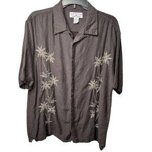 Boca Classics Shirt Mens Large Button-Up Palm‎ Tree Leaves Embroidered Coal Gray
